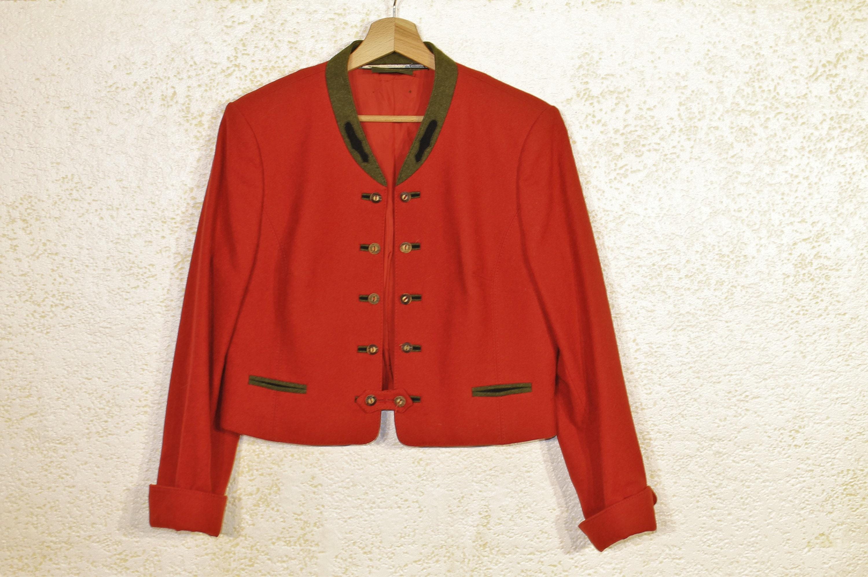 Veste En Laine Bouillie Allemande LODEN - Rouge Taille L/16 - Pour Femme - Neuf Avec étiquettes