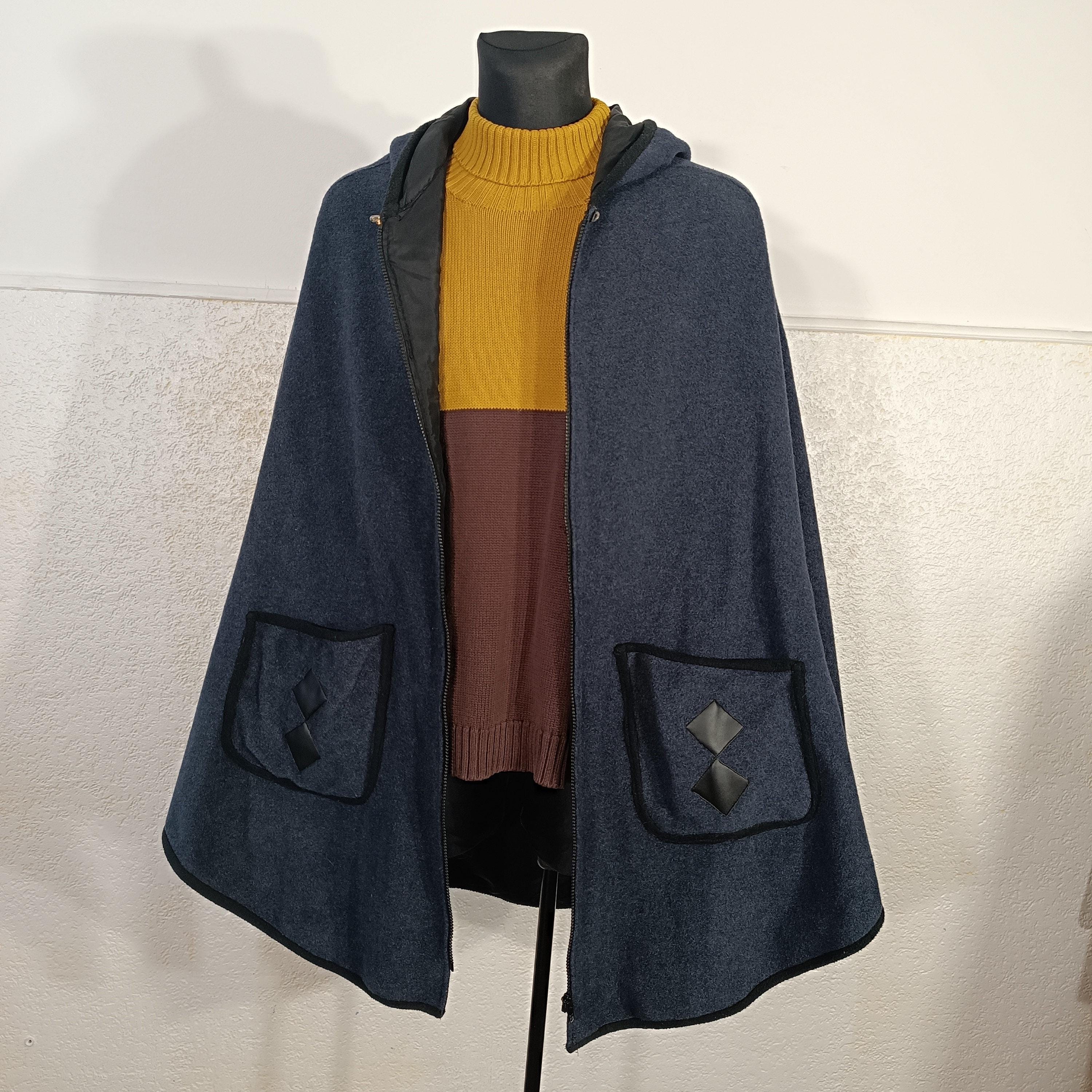 Buy Wool Cape Coat Navy Blue: Vintage Y2K Hooded Women's Outerwear