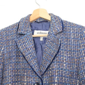 Tweed Jacket women Blue Color / Houndstood Tweed Jacket / Wool Jacket Vintage Women / Wool Blazer Women / Steilmann Wool Jacket Size Medium