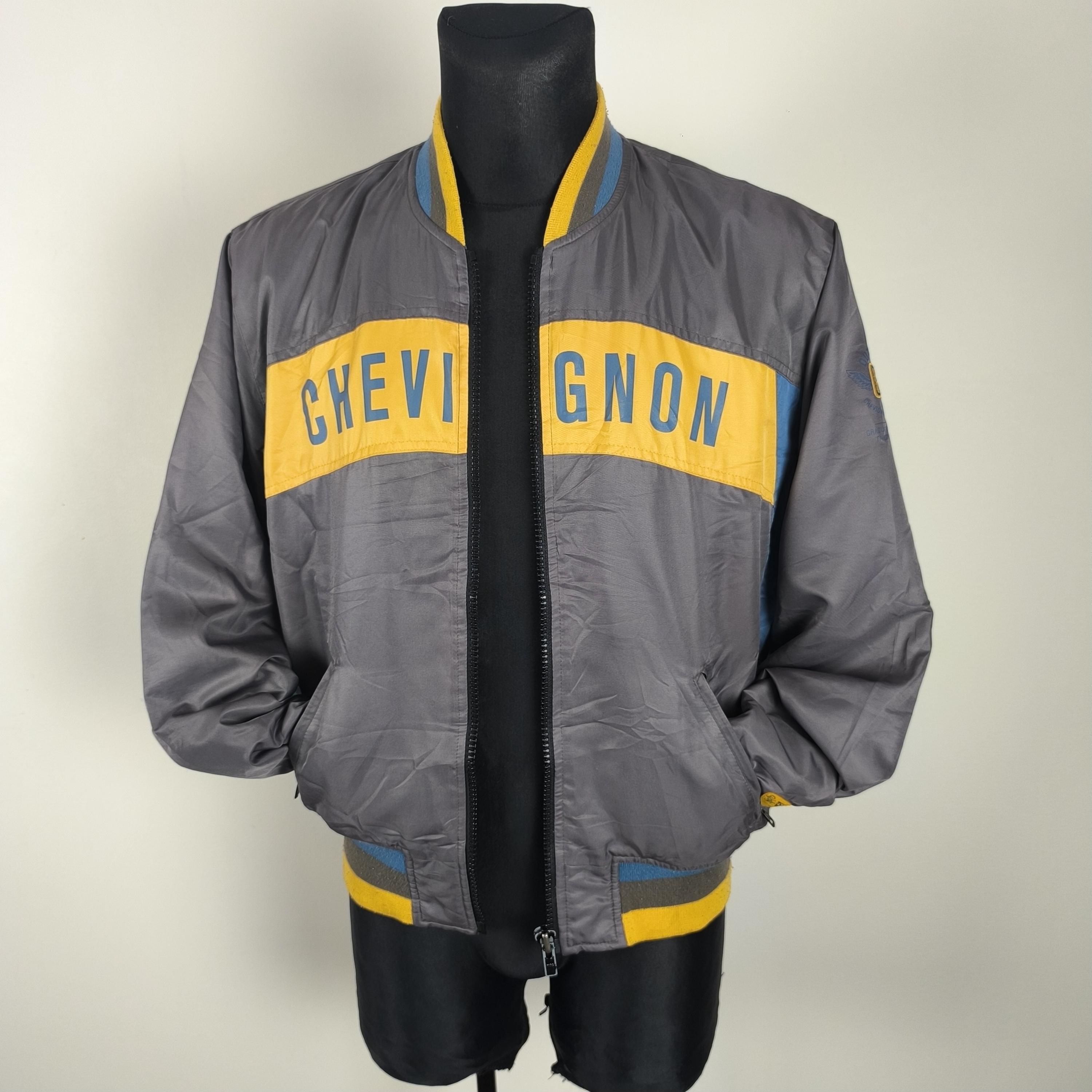 ジャケット・アウター 80s 90s CHEVIGNON Padded Varsity Jacket Vintage Chevignon Bomber Jacket - Dark Gray & Yellow Letterman