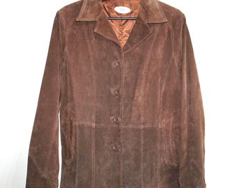 Vintage 70s Jofama Tan Leather Safari Jacket | Women&#39;s Autumn Suede Trench Coat | Medium Brown Travel Blazer