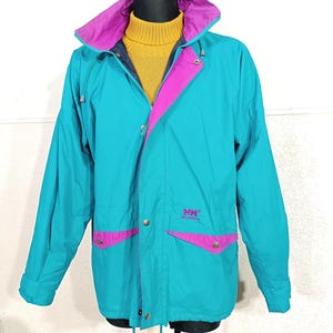 Vintage Helly Hansen Purple Hooded Raincoat Windbreaker Jacket - Unisex Medium Waterproof Outerwear