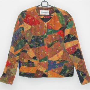 Patchwork jacket suede leather jacket medium embroidered colorful asymetric design