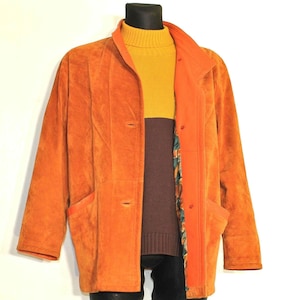 Vintage 90s Brown Suede Safari Jacket for Women - Long Leather Coat with Floral Lining, Size Large