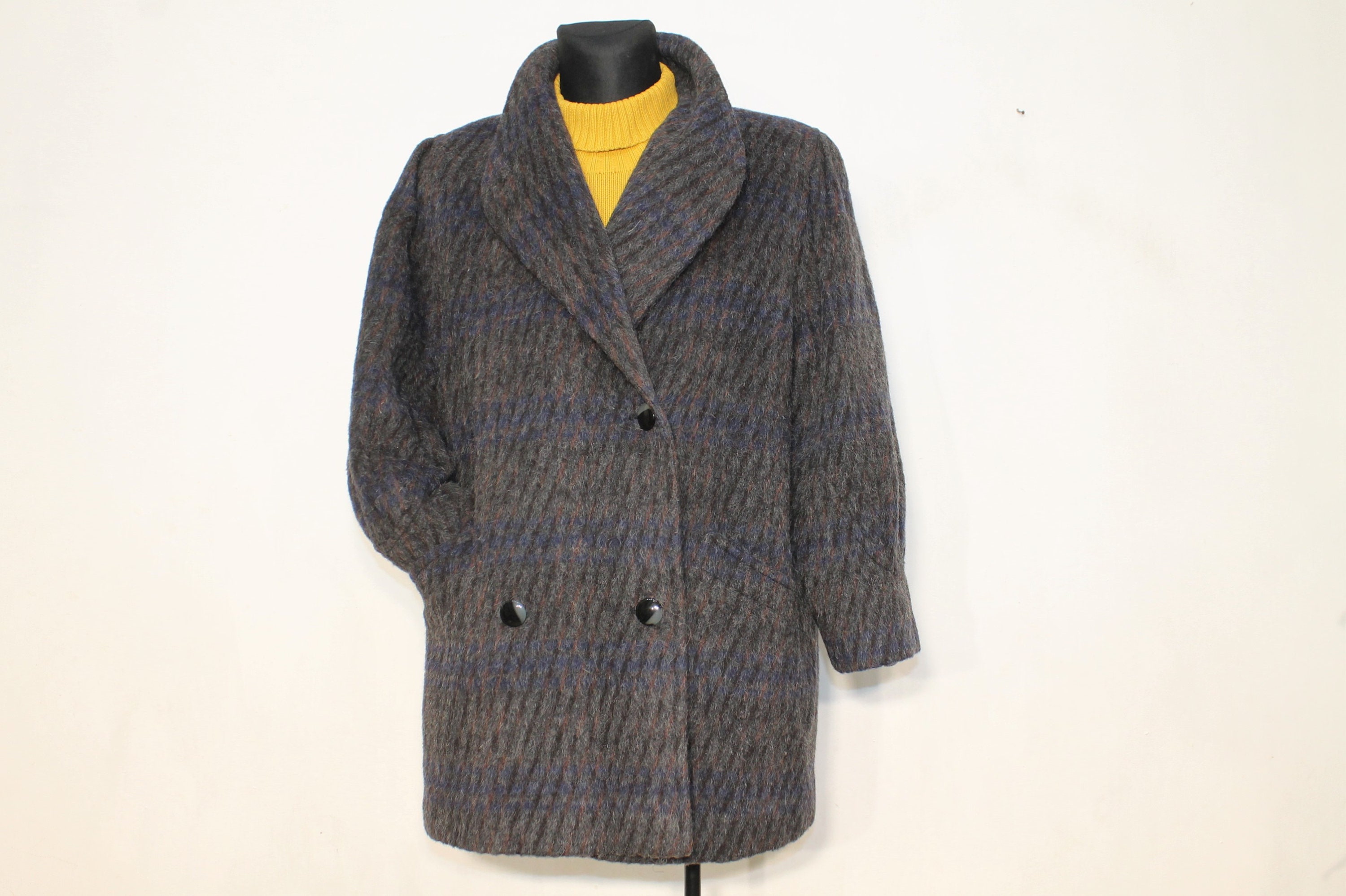 【archive】90's WOOL DOUBLE BREASTED COAT Wool Coat Vintage Women, Double Breasted Coat, Tweed Coat