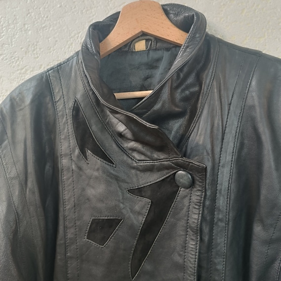 Luxurious Patchwork Sheepskin Leather Trench Coat… - image 4