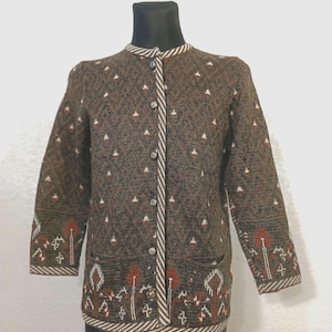 Vintage Argyle Trachten Wolljacke - Bayerische Tirolerjacke für Damen - Braun Mittelgroß