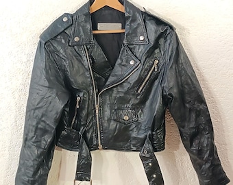 Vintage Australian Sheepskin Leather Motorcycle Jacket - Black