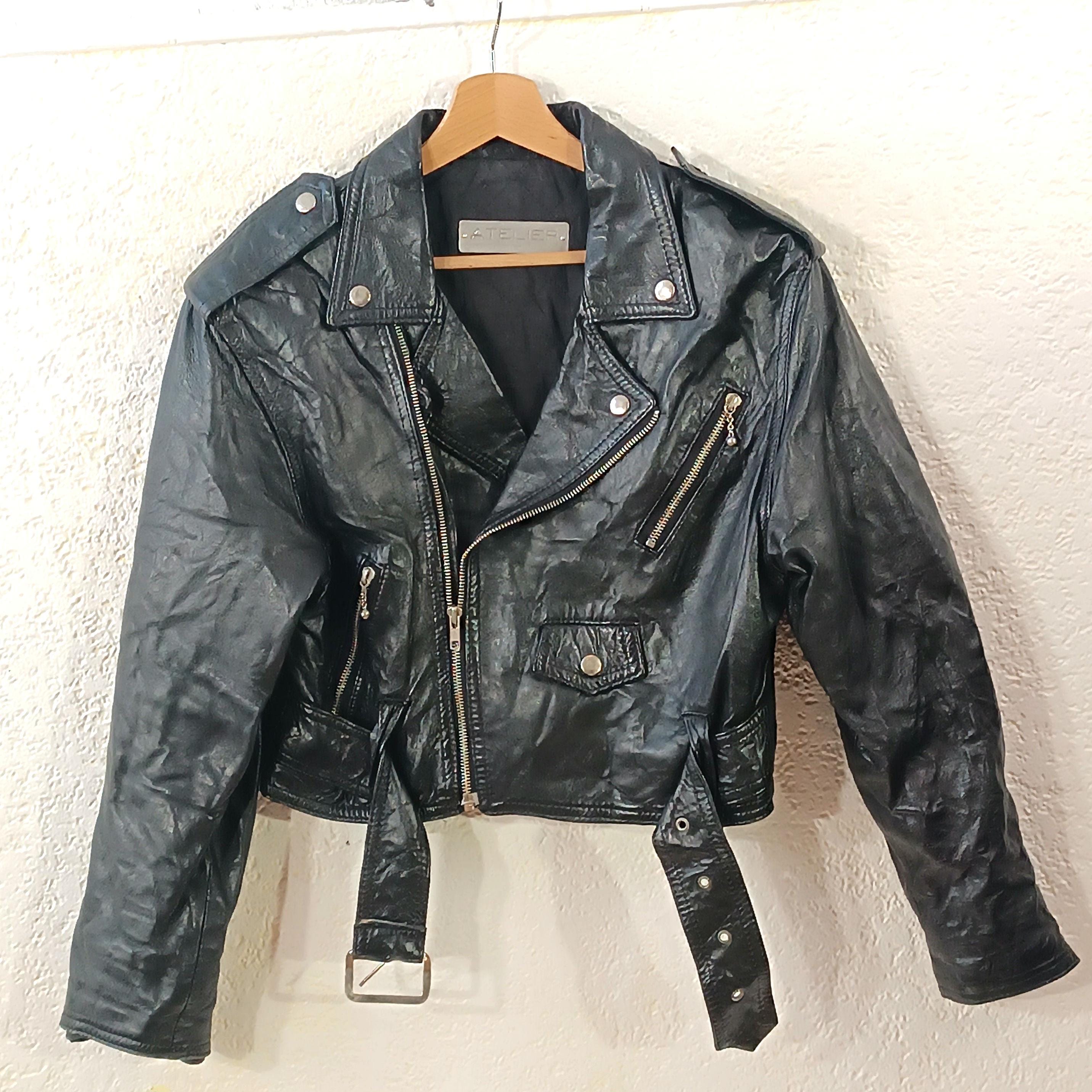 Vintage Australian Sheepskin Leather Motorcycle Jacket - Black