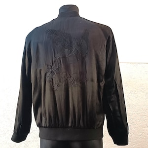 Reversible Sukajan Japanese-Inspired Embroidered Eagle Bomber Jacket - Black Kyoto Style Sweatshirt (Size M)