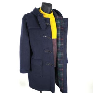Navy Duffle Coat Wool Gloverall: Men's Large Plaid Toggle Winter Overcoat
