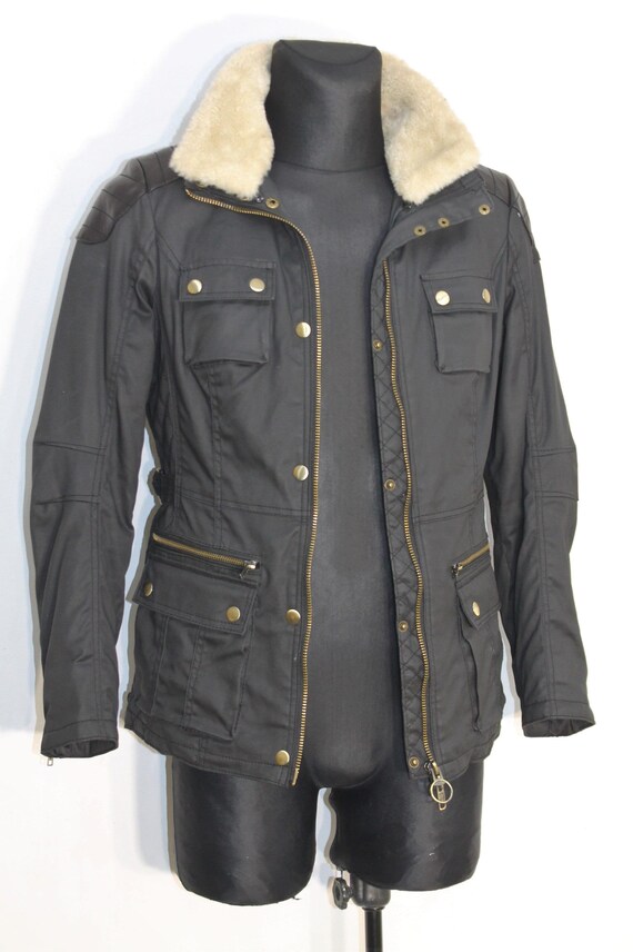 ジャケット・アウター cotton biker jacket ワックスコットンジャケット、フェイクファーカラー、Jofamaブラック