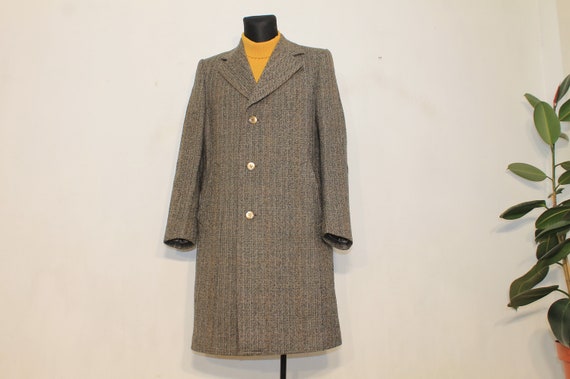 Vintage 70s Men's Scottish Cheviot Wool Tweed Overcoat