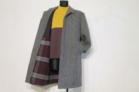 Wool Coat Men Vintage Gray 80s Vintage Wool Overcoat Tweed