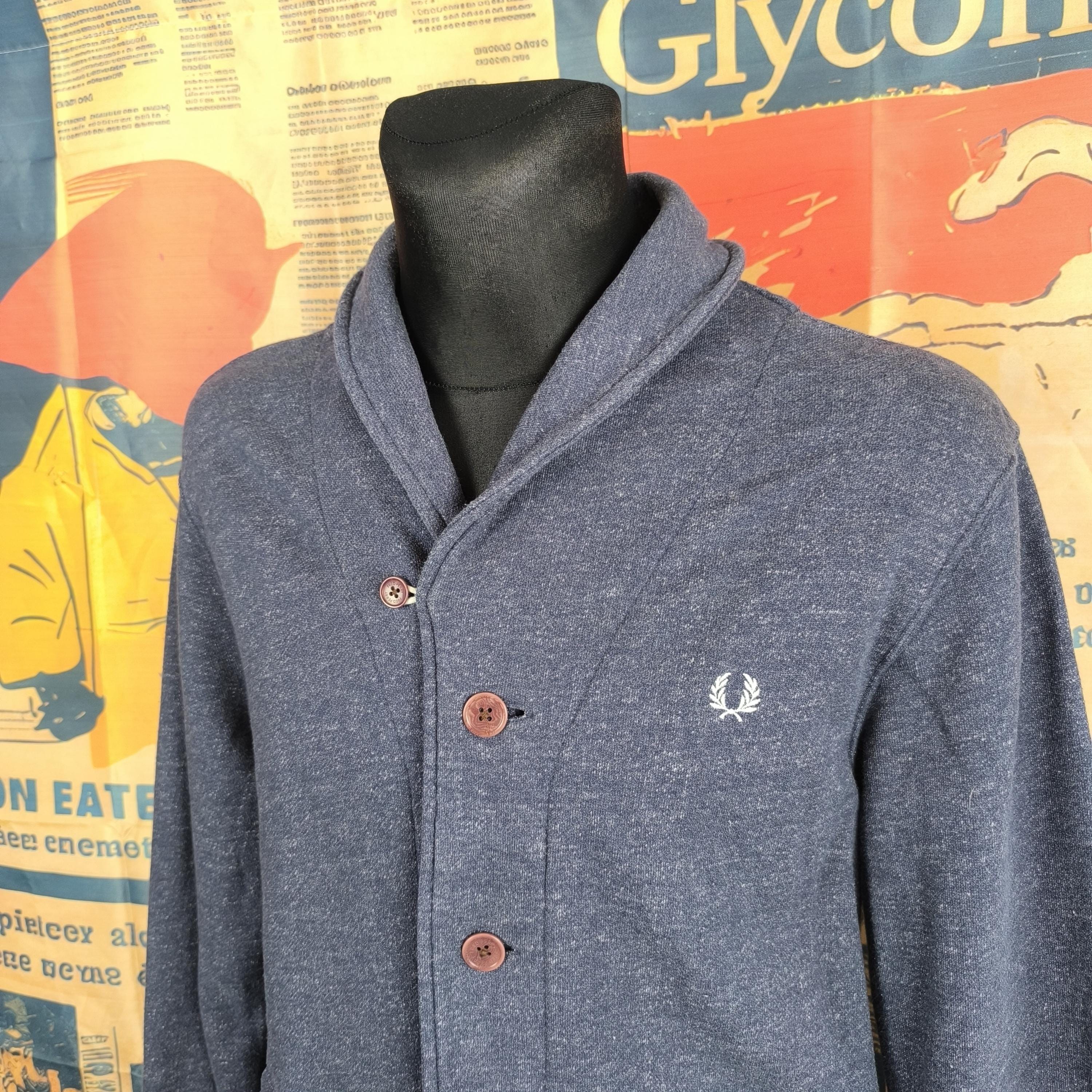 Vintage Fred Perry Navy Shawl Collar Cardigan - Classic Large