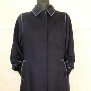 Vintage 80s Navy Wool Tyroler Loden Overcoat - Gothic Style Winter Trench for Women, Medium Size