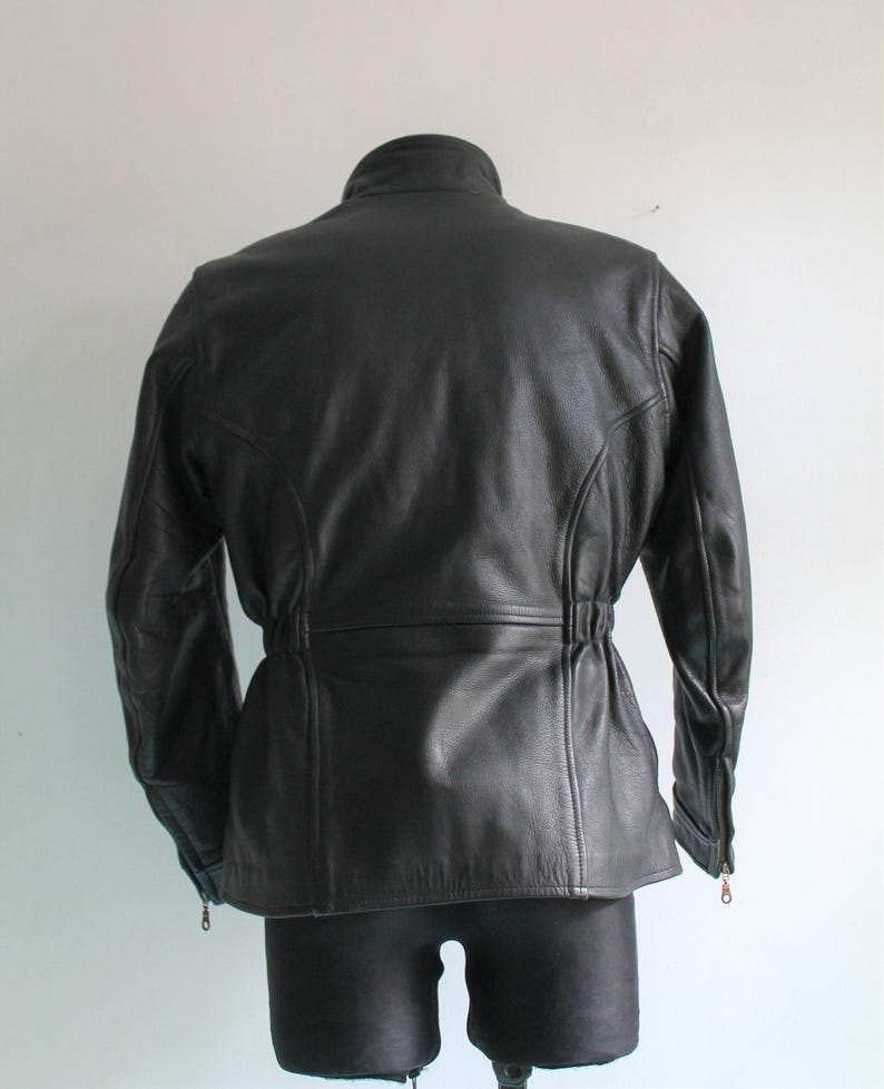 Motorcycle Jacket Women Vintage Cow Leather Black Cafe Racer Size 42 Large