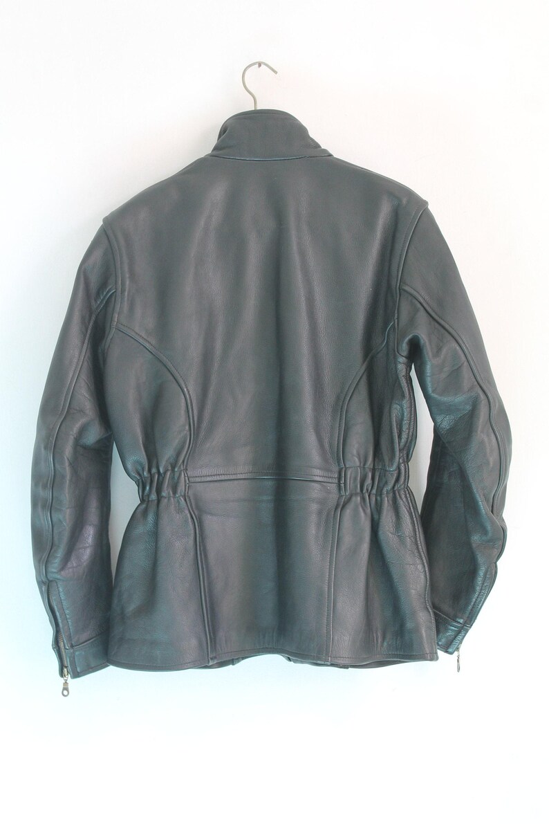 Motorcycle Jacket Women Vintage Cow Leather Black Cafe Racer Size 42 Large
