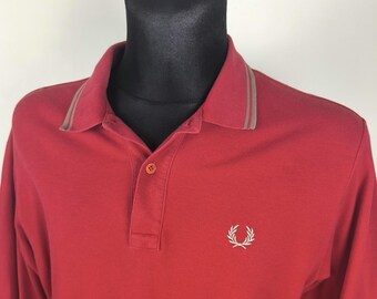 Fred Perry Red Polo Shirt Long Sleeve - Men's Size M British Streetwear Classic