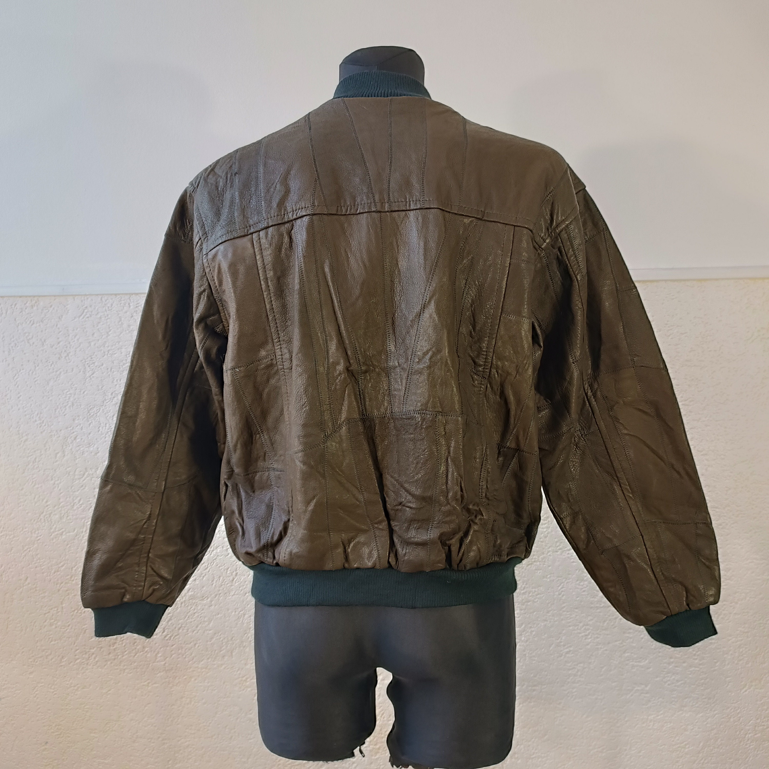 Vintage Brown Patchwork Leather Bomber Jacket - Retro Mid-century