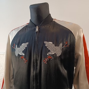 Reversible Sukajan Japanese-Inspired Embroidered Eagle Bomber Jacket - Black Kyoto Style Sweatshirt (Size M)