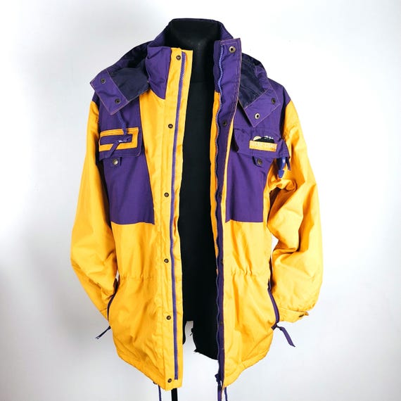 Yellow Ski Jacket Vintage 80s Men's Mountain - Yellow & Purple