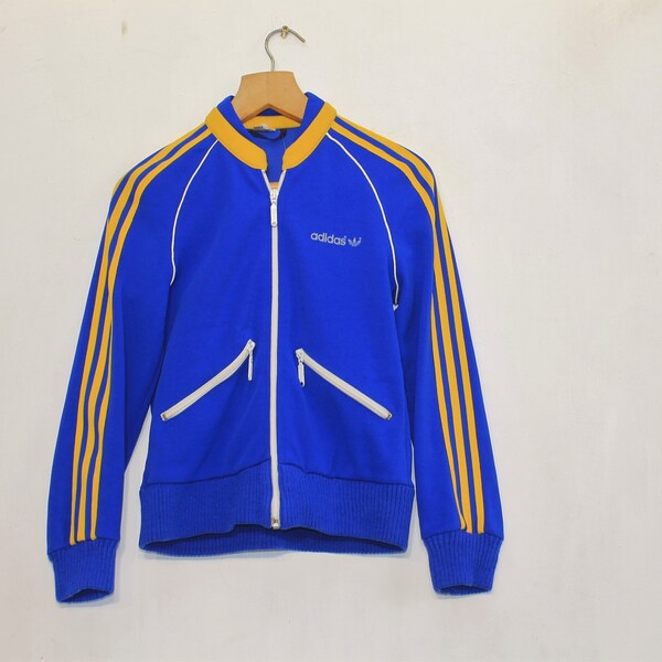 Adidas Track Suit, Adidas Jacket 70s vintage, Zip-up Track Jacket, Adidas Track top Blue Cotton Fleece Lined Zip Up Adidas Tracksuit S