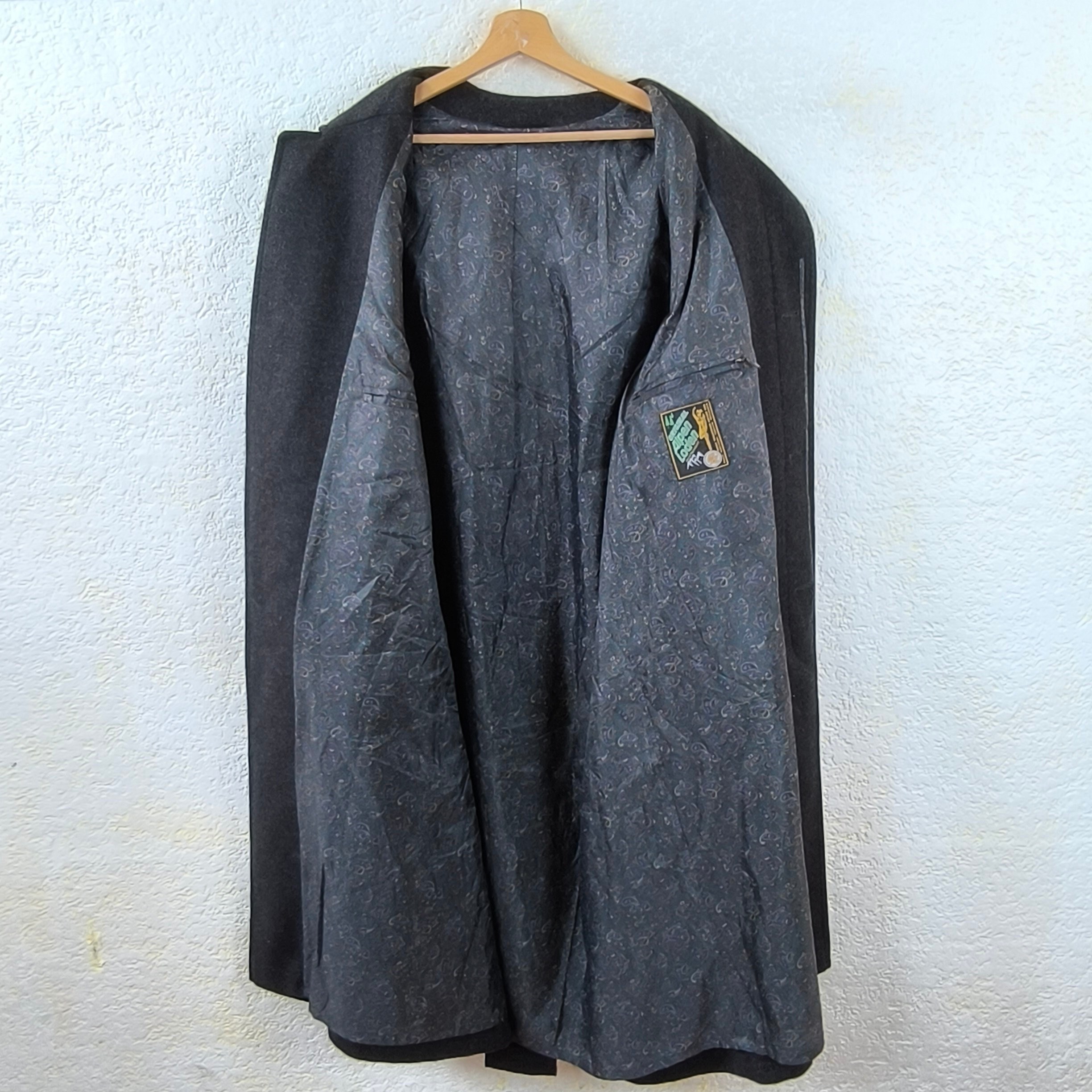Vintage 80s Charcoal Black Wool Swing Coat | Men's Long