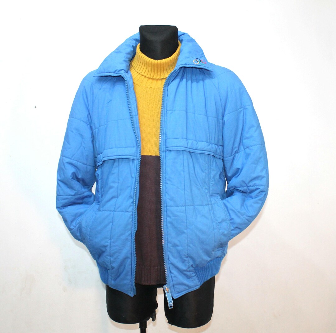 Veste Bomber Vintage Années 70 En Nylon Monsanto - Taille M Homme, Bleu Marine - Toutes Saisons