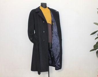 Wool coat Vintage Men Belted coat / Navy coat / Oversized Coat / Vintage 80s Overcoat Men Classic Winter Coat / Minimalist Long coat Size XL