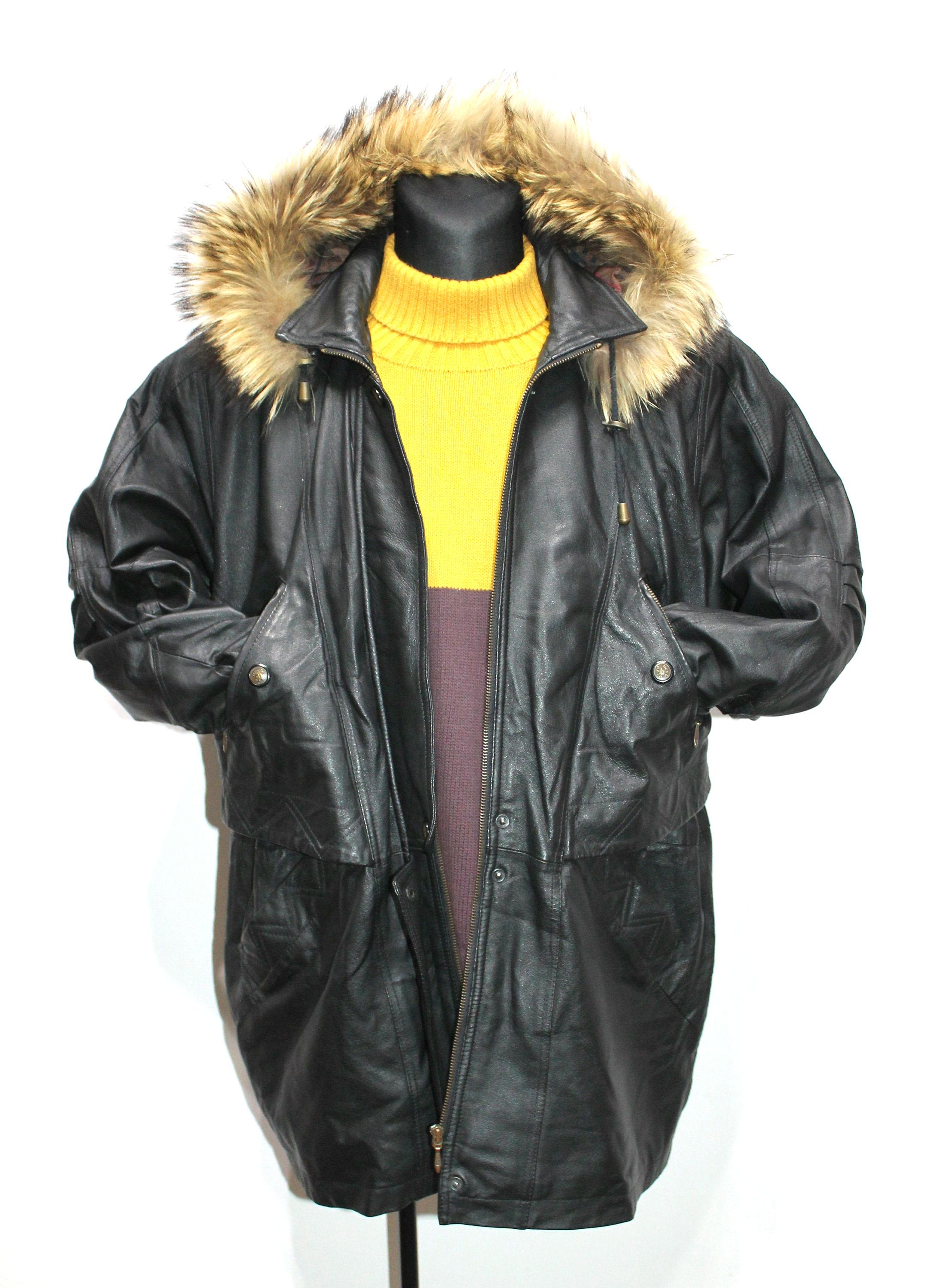 Long Leather Jacket Fur Hooded, 80s Vintage Black Leather Long Leather Jacket Fur Hooded, 80s Vintage Black Leather