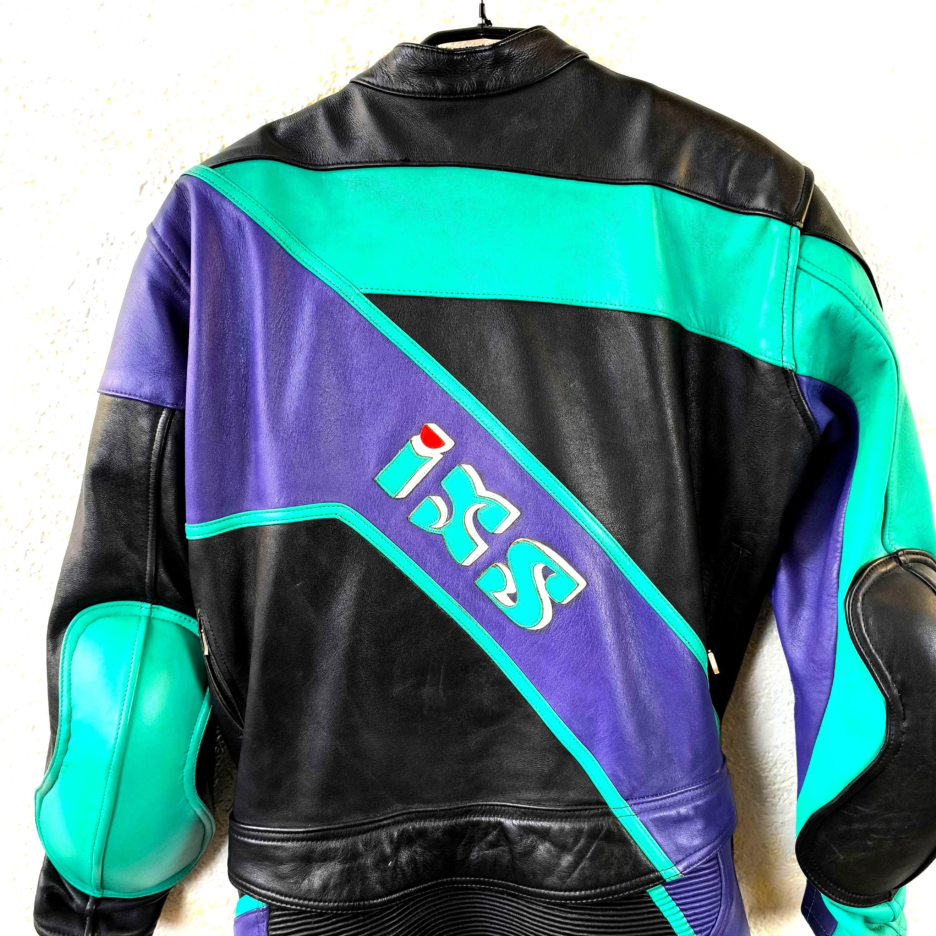 Motorbike Leather Suit Vintage 80s Two-piece Colorful Size 52 M/L