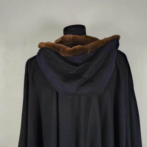 Navy Wool Cape Vintage Hooded Poncho Coat - Women's Retro Winter