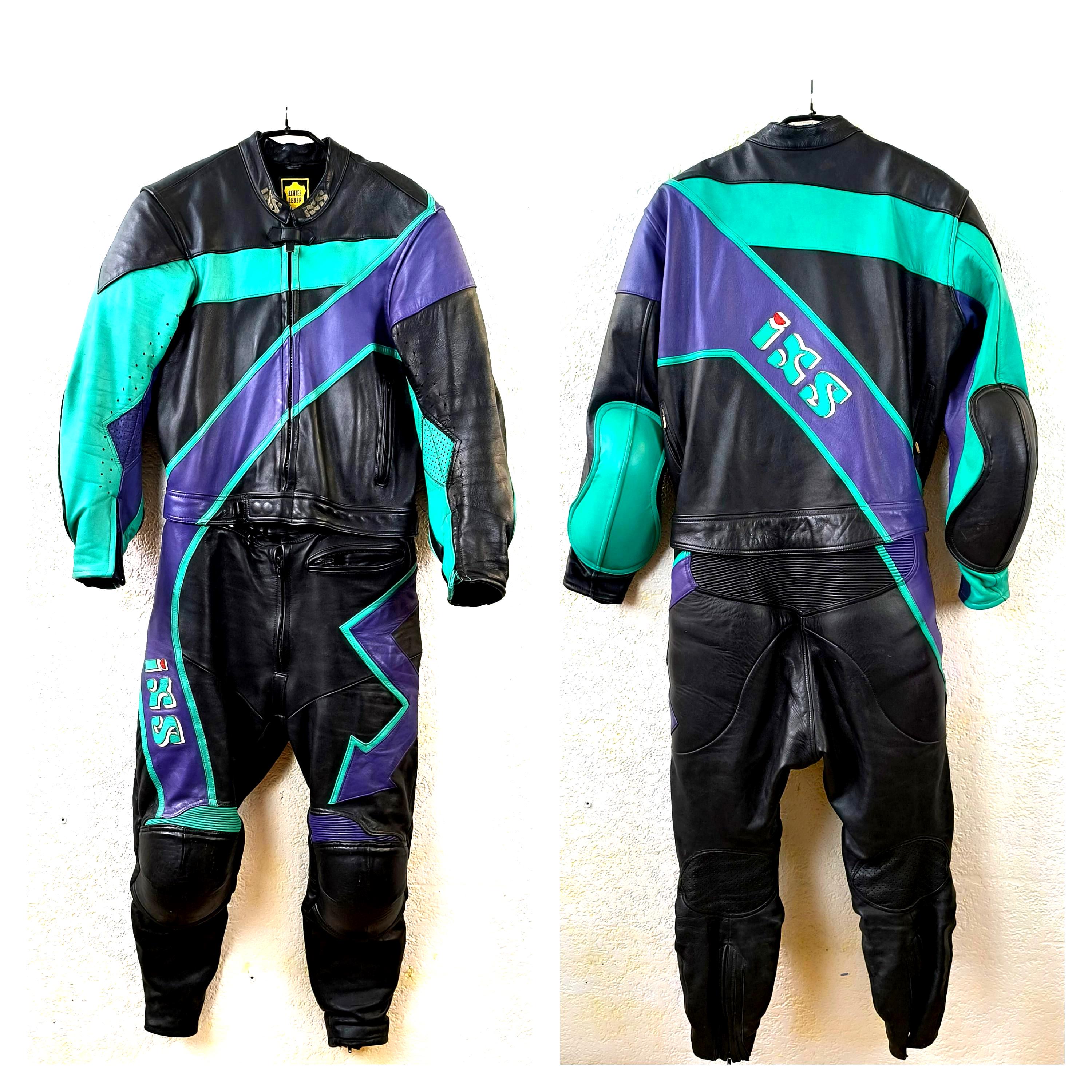 Motorbike Leather Suit Vintage 80s Two-piece Colorful Size 52 M/L