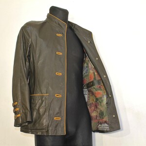 veste en cuir vintage Femmes / Doublure imprimée Veste Trachten en cuir / Veste allemande Dirndl Oktoberfest Folk Country Nehru Style Veste Taille M
