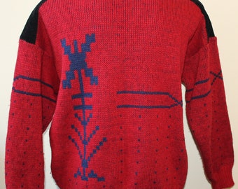 Pull Vintage Norvégien Fair Isle En Laine - Motif Nordique Multicolore - Taille 2XL - Occasion Très Bon état