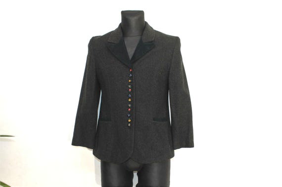 Veste en laine bouillie Femme Veste en laine noire vintage des annees 80 Veste autrichienne Veste Tyroler Trachten boutons brodes Taille 38 Medium Etsy France