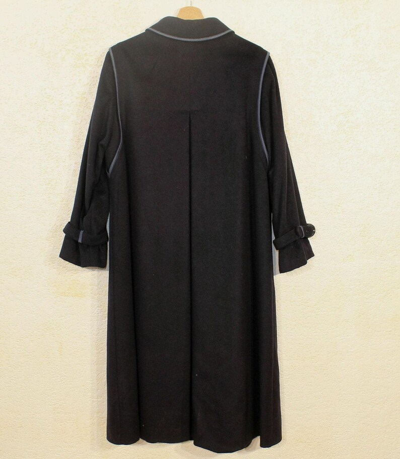 Vintage 80s Navy Wool Tyroler Loden Overcoat - Gothic Style Winter Trench for Women, Medium Size