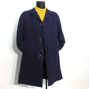 Trench Coat Navy 80s Vintage: Minimalist Oversized Unisex Mac, Large Classic Outerwear