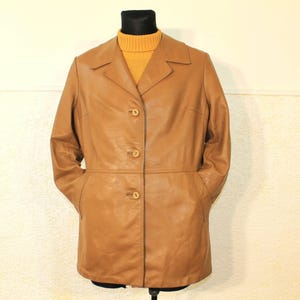 vintage années 80 Safari Blazer en cuir femme Tan Brown Taille L