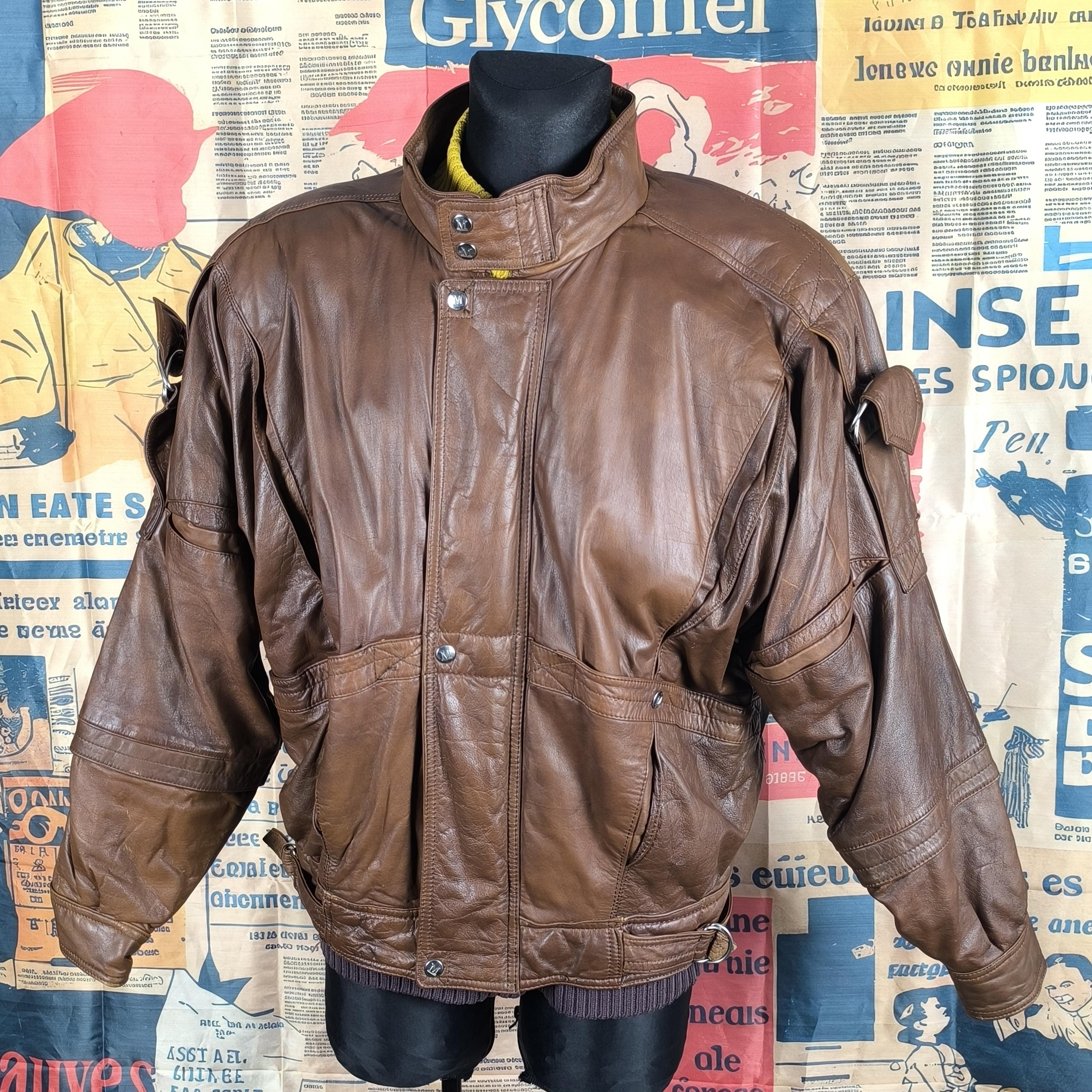 ジャケット・アウター 1980s Euro Vintage Brown Leather Jacket Vintage 1980s Brown Italian Leather Bomber Jacket - Retro Men's