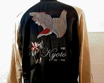 Sukajan jacket reversible embroidered eagle black bomber jacket Kyoto style