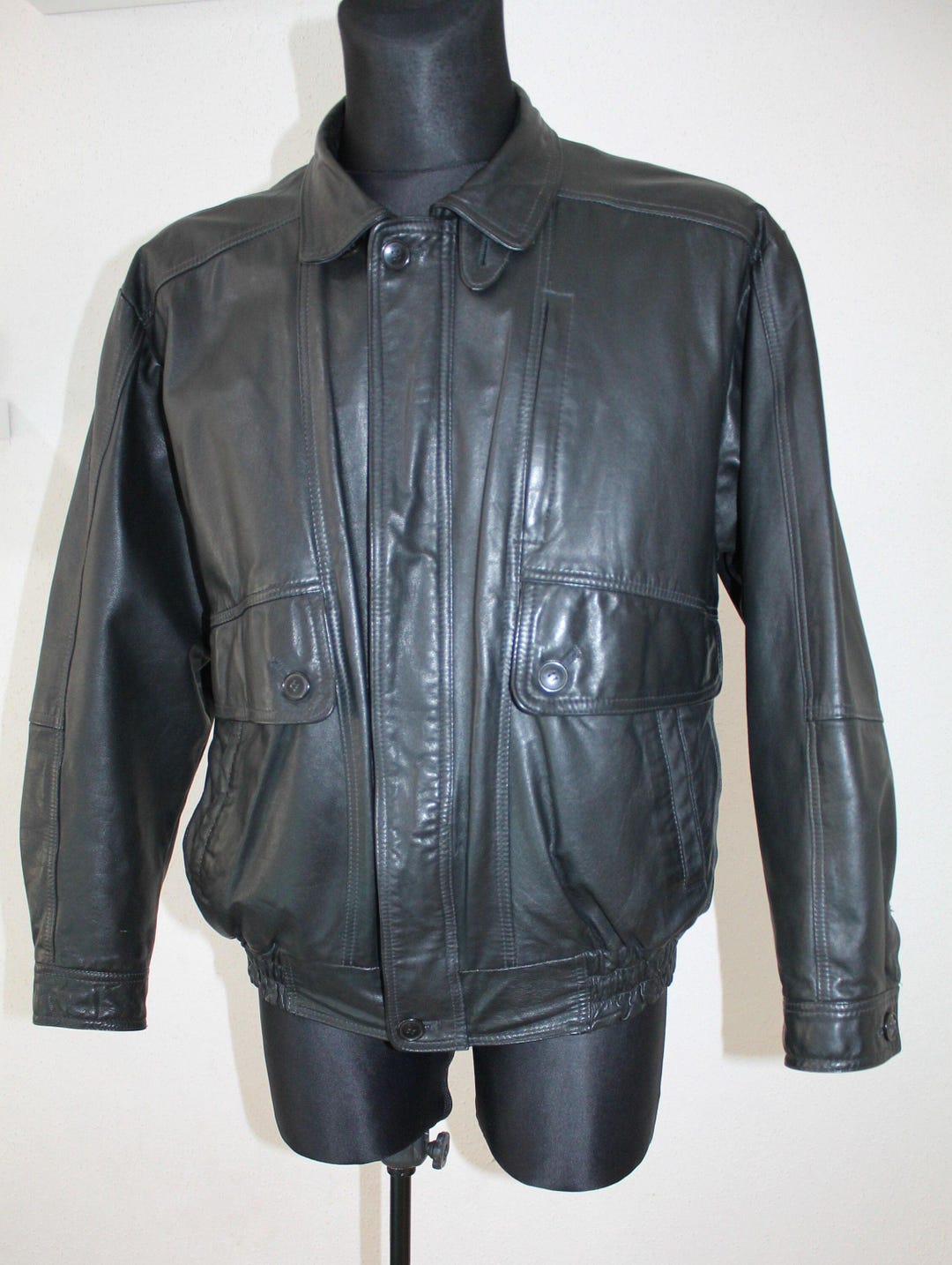Leather Bomber Jacket Vintage: 70s Brown Medium Aviator Motorcycle