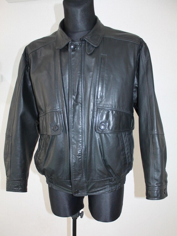 ジャケット・アウター 1970s mabrun Black Leather Bomber Jacket Leather Bomber Jacket Vintage: 70s Brown Medium Aviator Motorcycle