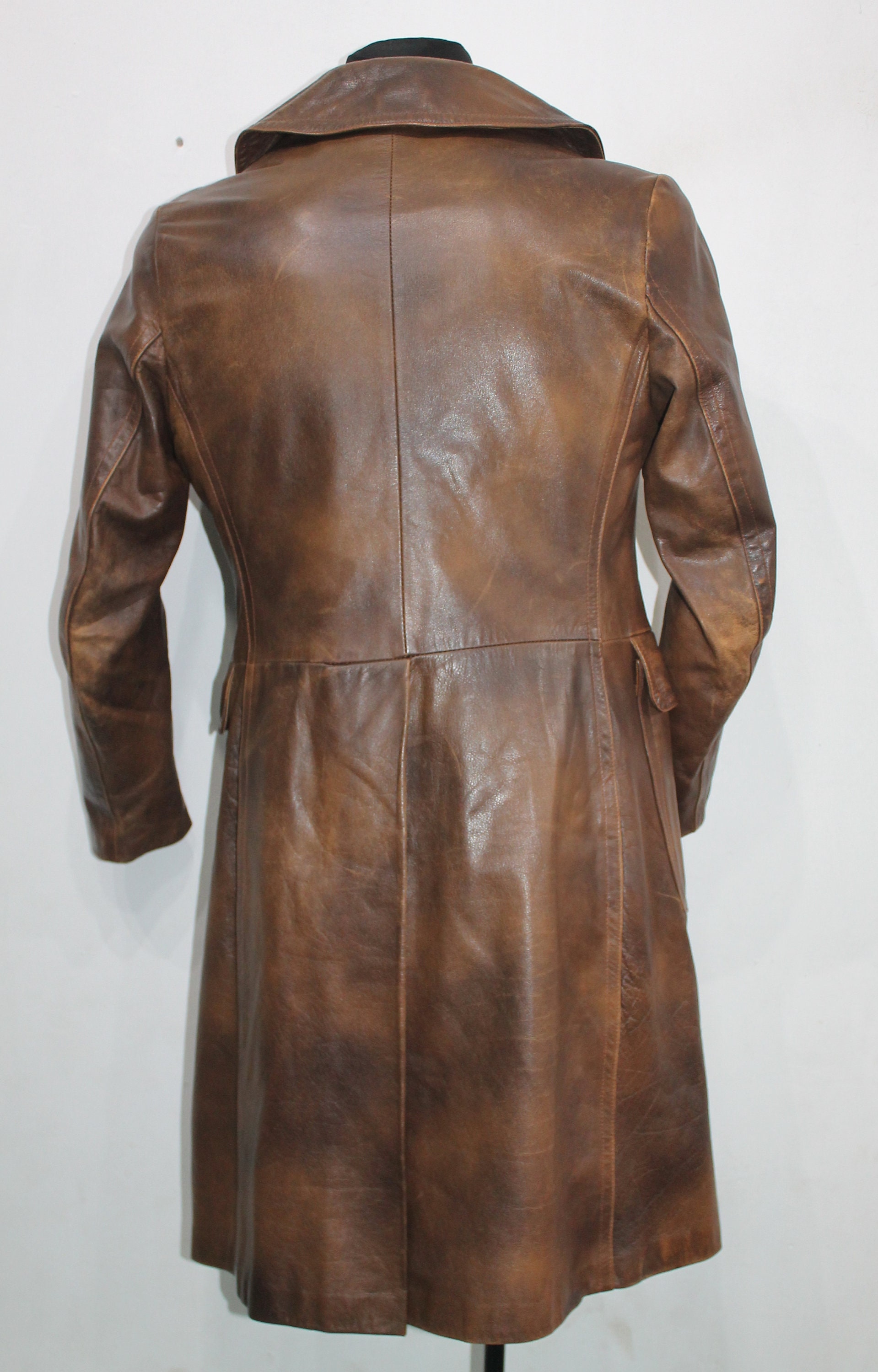 【70s】Euro Vintage All Leather TrenchCoat Vintage 70s Distressed Brown Leather Gothic Style Jofama