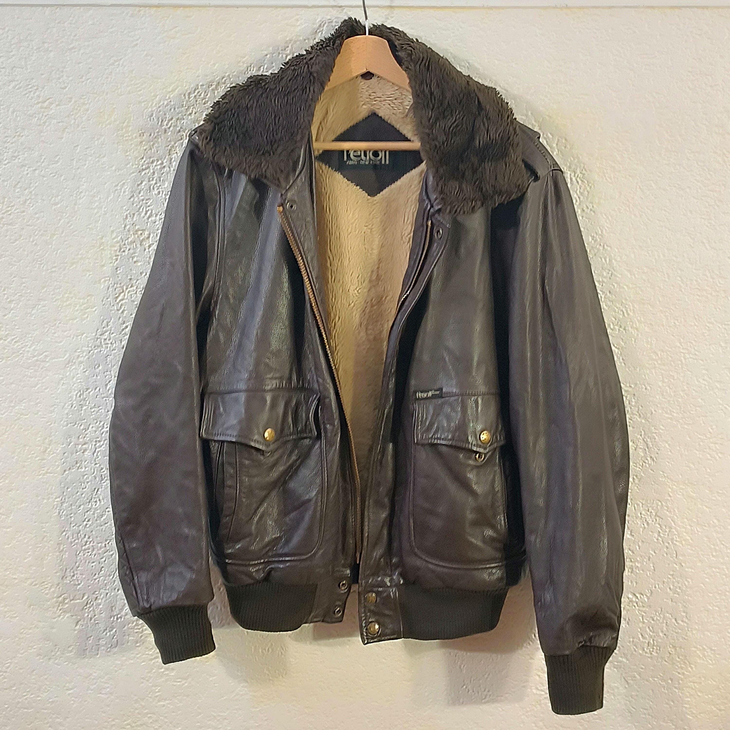 A2 Jacket Brown Leather With Faux Fur Collar: Vintage-inspired