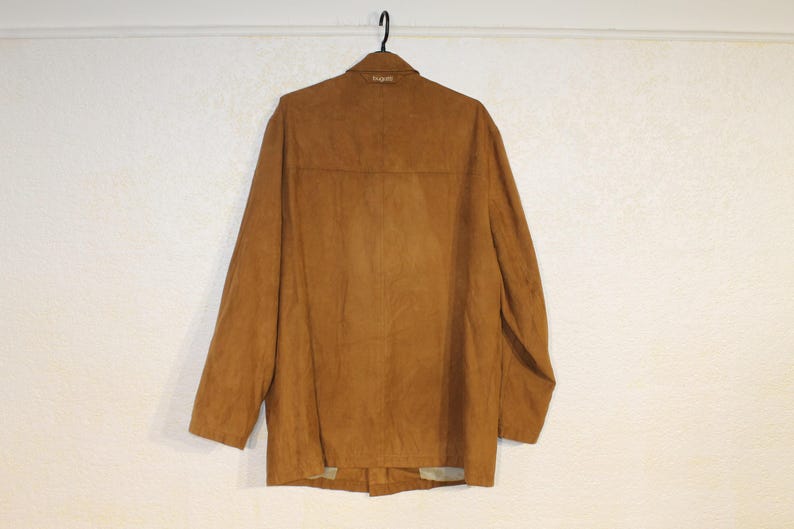 Vintage Bugatti Safari Jacket for Men - Tan Brown Minimalist Trench Coat, Casual Outerwear, Medium Size