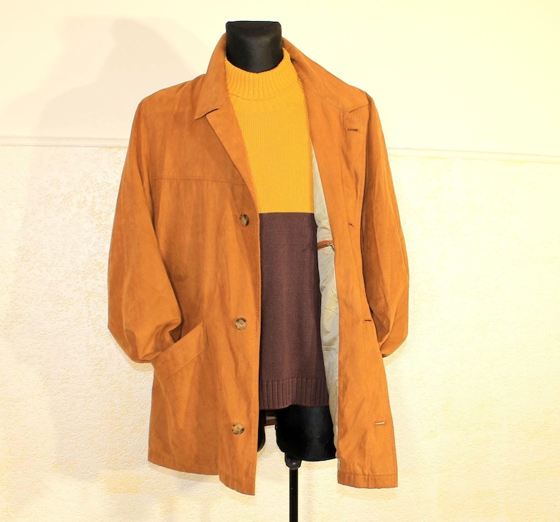 Vintage Bugatti Safari Jacket for Men - Tan Brown Minimalist Trench Coat, Casual Outerwear, Medium Size