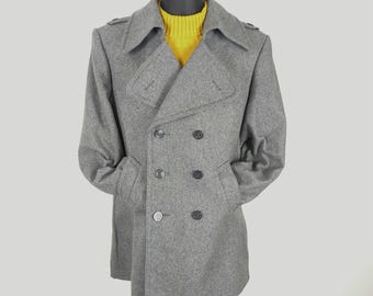 Authentic Vintage Gray Wool Peacoat Medium Double Breasted Military Style Jacket