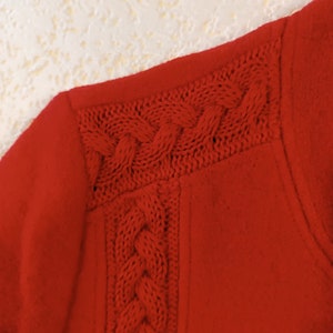 Veste en laine bouillie rouge, cardigan en laine câble vintage Cardigan en laine bouillie, veste en laine autrichienne, veste en laine rouge femmes, veste Trachten M image 7